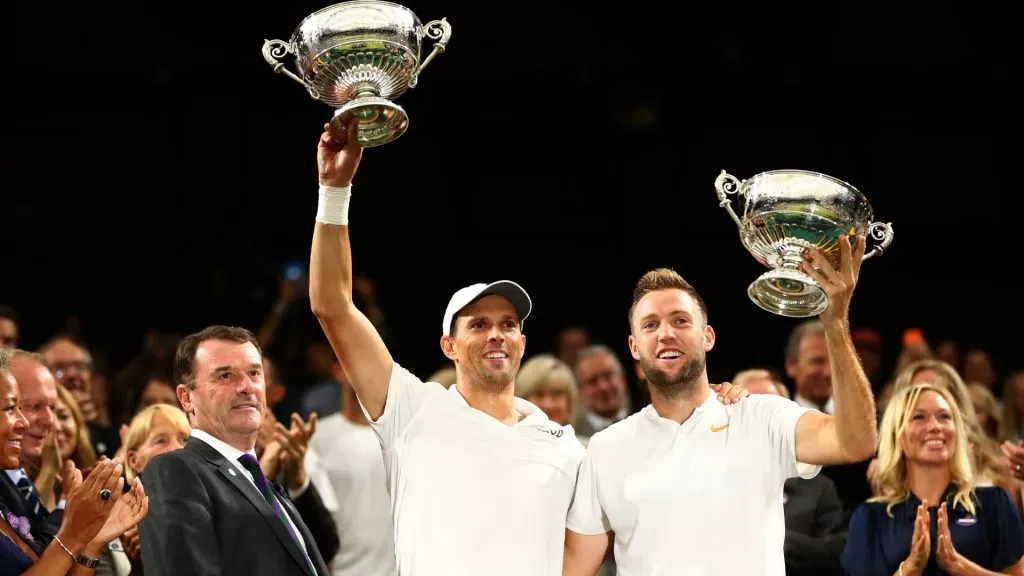 Jack Sock won Wimbledon in 2018 with Mike Bryan. (Michael Steele/Getty Images)