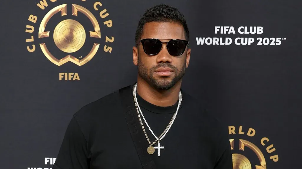 Russell Wilson attends the Gold Carpet during the FIFA Club World Cup 2025 Final match between Chelsea FC and Paris Saint-Germain at MetLife Stadium on July 13, 2025. (Source: Michael Loccisano/Getty Images)
