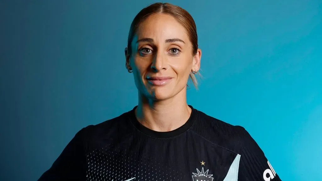 Esther Gonzalez #9 of NJ/NY Gotham FC poses for a portrait during NJ/NY Gotham FC Media Day at Hanover Marriott on March 05, 2024. (Source: Sarah Stier/Getty Images)
