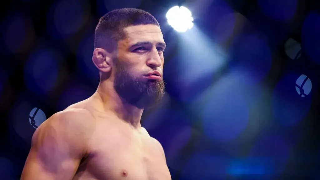 Khamzat Chimaev of Russia prepares for his welterweight fight against Gilbert Burns of Brazil during the UFC 273 event at VyStar Veterans Memorial Arena on April 09, 2022 in Jacksonville, Florida.