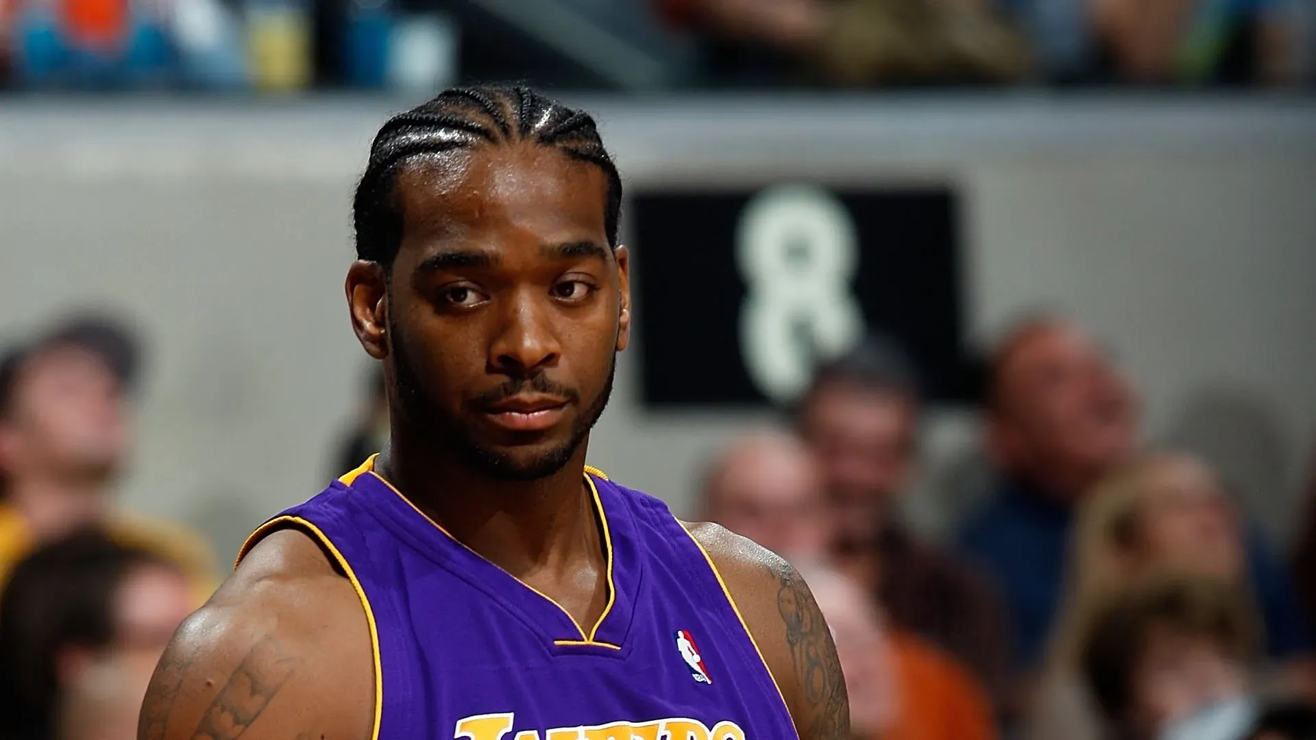 Josh Powell #21 of the Los Angeles Lakers