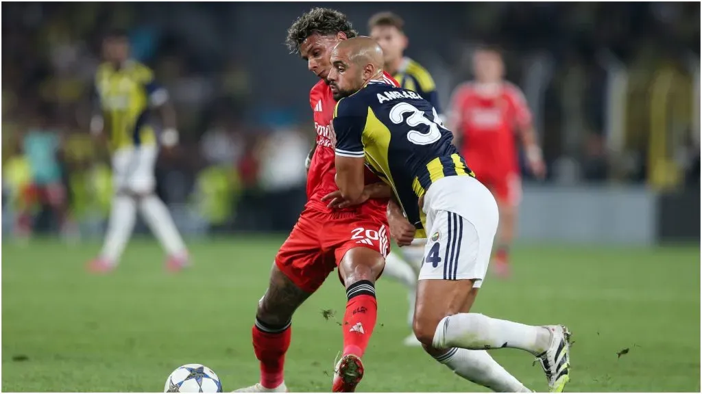 Richard Rios of Benfica battles for the ball with Sofyan Amrabat of Fenerbahce ā Ahmad Mora/Getty Images