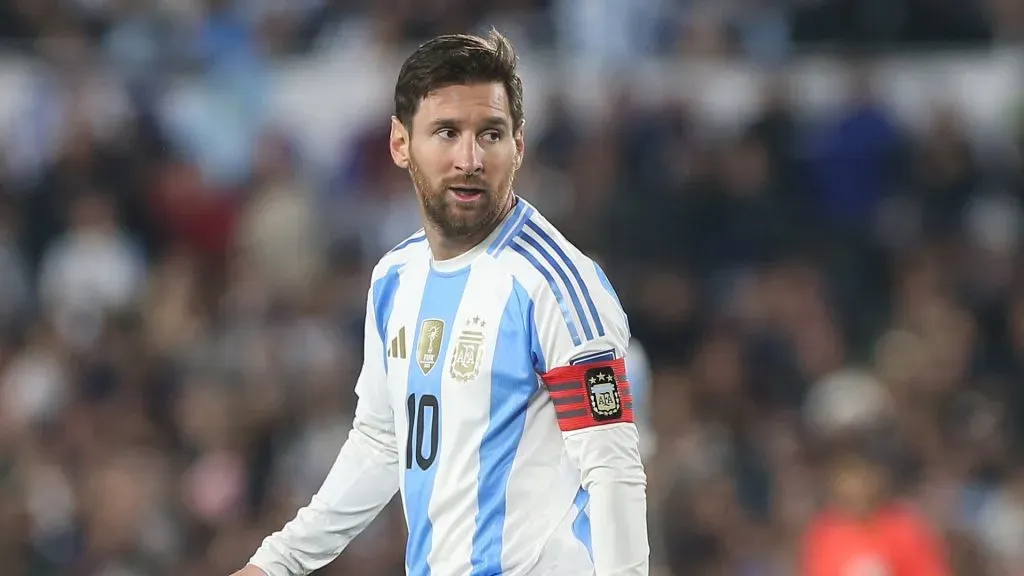 Lionel Messi playing a game with Argentina
