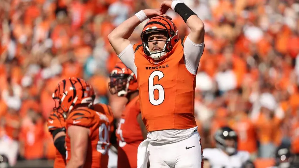 Browning reacts after defeating the Jacksonville Jaguars on September 14, 2025 in Cincinnati. (Photo by Kirk Irwin/Getty Images)