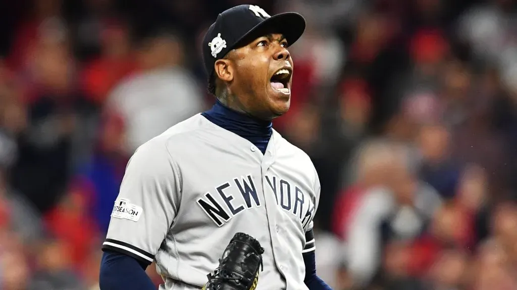 Aroldis Chapman #54 of the New York Yankees celebrates their 5 to 2 win in 2017. (Source: Jason Miller/Getty Images)