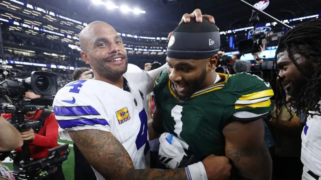 ADak Prescott embraces Micah Parsons after a tie game in overtimen September 28, 2025, Texas. (Sam Hodde/Getty Images)