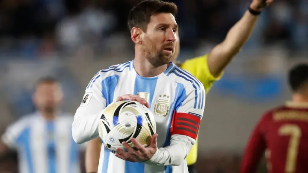 Argentina's Lionel Messi looking on