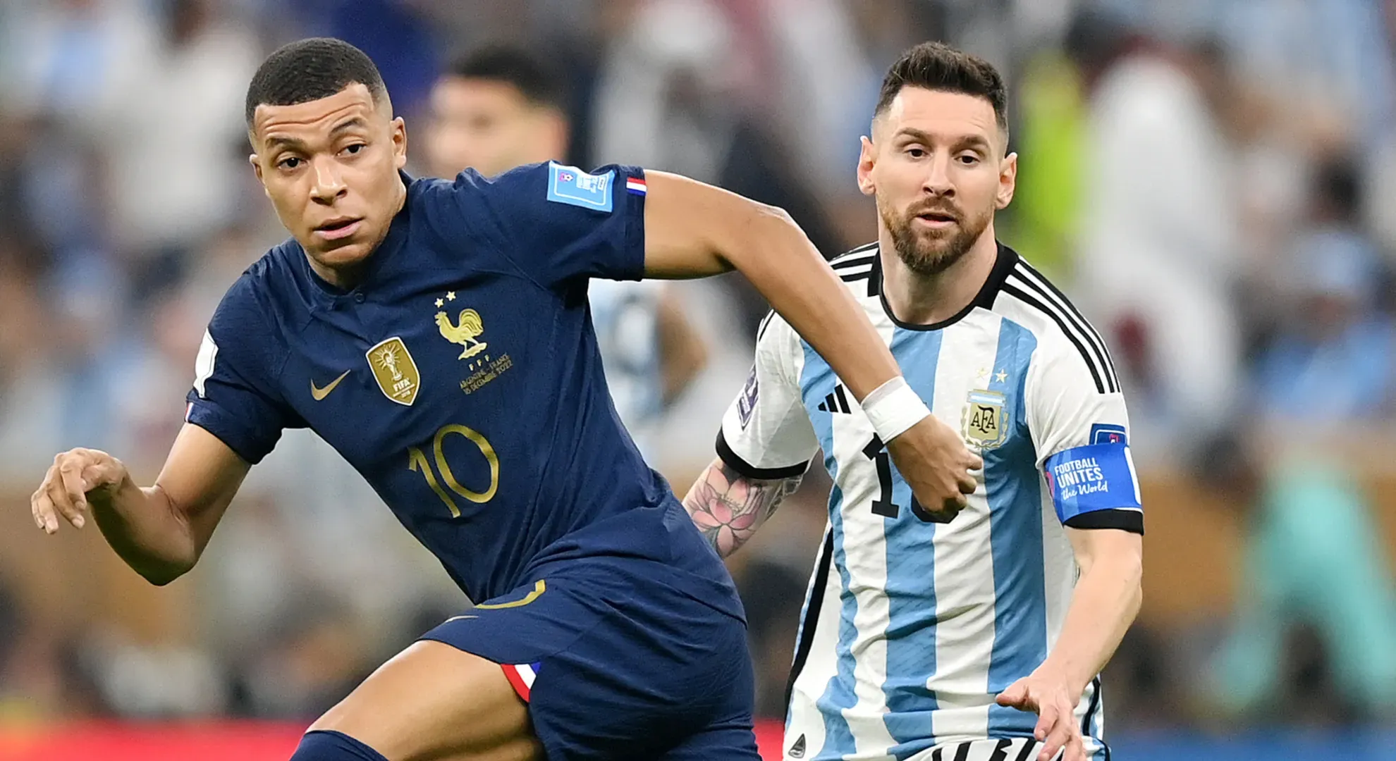 Kylian Mbappe of France and Lionel Messi of Argentina.