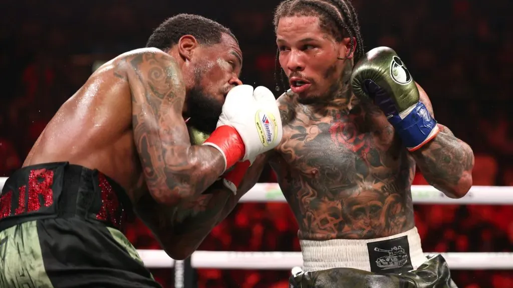 Gervonta Davis punches Lamont Roach Jr. during their bout for Davisā WBA lightweight title. Al Bello/Getty Images