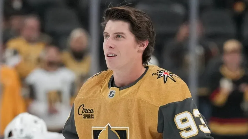 Mitch Marner during warmups in Las Vegas