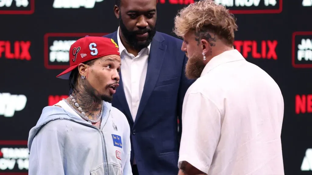 Gervonta “Tank” Davis and Jake Paul face off during a press conference. Megan Briggs/Getty Images for Netflix