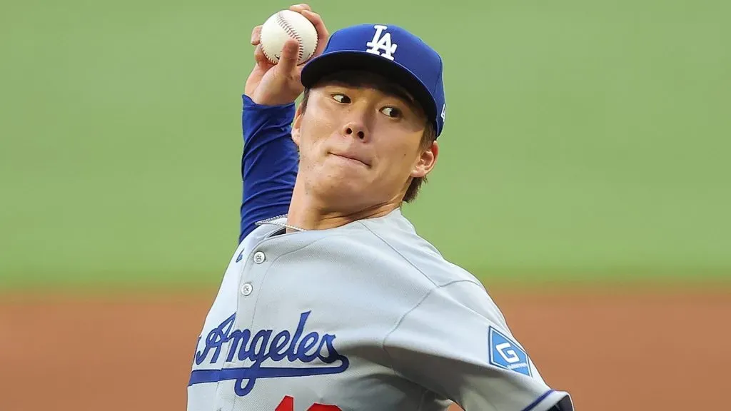 Yoshinobu Yamamoto #18 of the Los Angeles Dodgers.