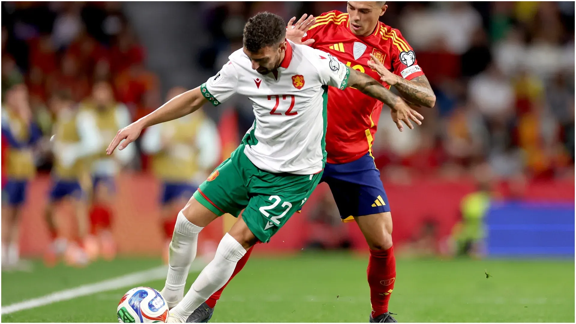 Dimitar Velkovski of Bulgaria in game against Spain – Florencia Tan Jun/Getty Images