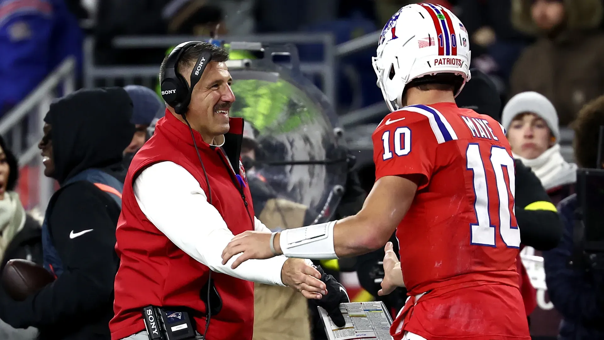 Drake Maye with Mike Vrabel