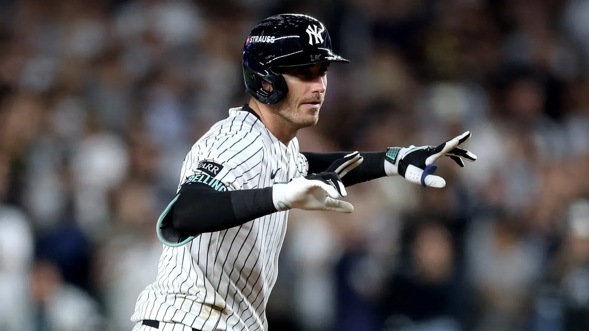 Cody Bellinger #35 of the New York Yankees reacts after a double. Ishika Samant/Getty Images