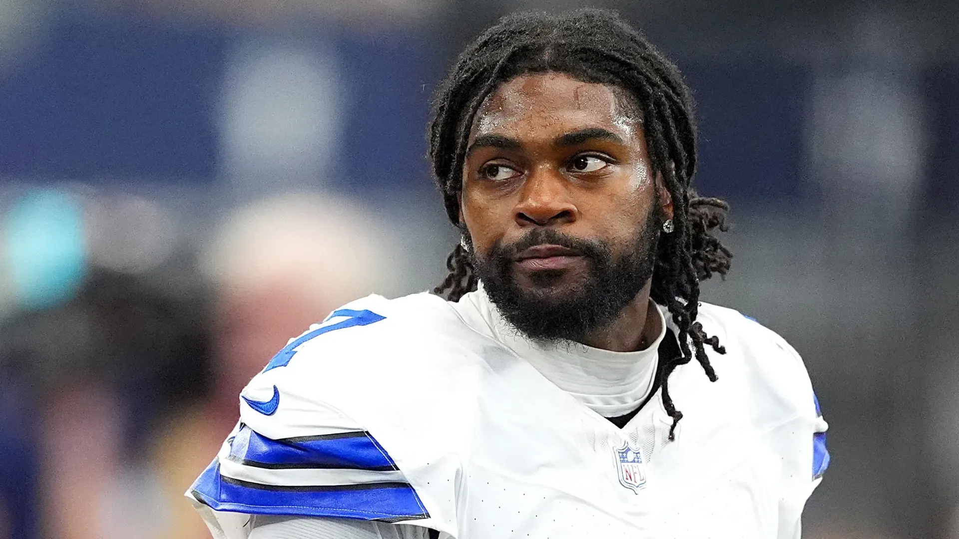 Trevon Diggs looking back after a play