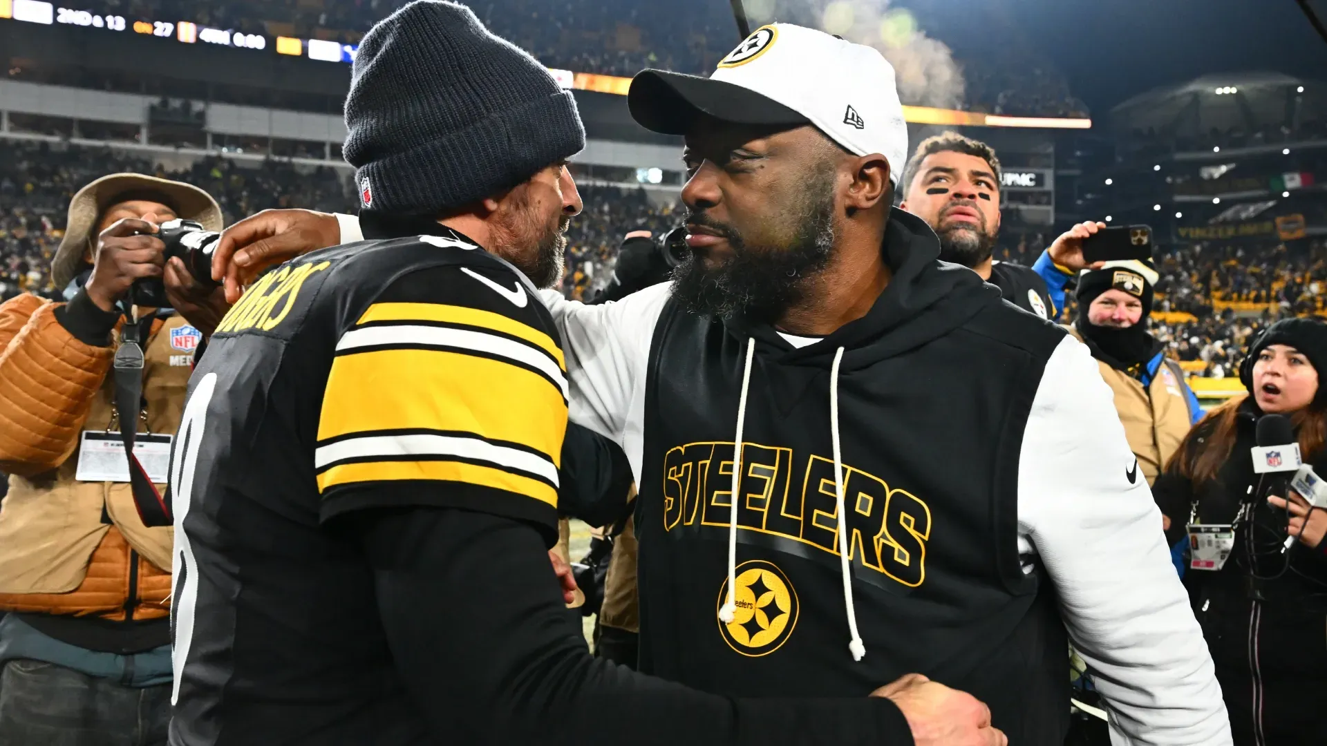 Aaron Rodgers with Mike Tomlin