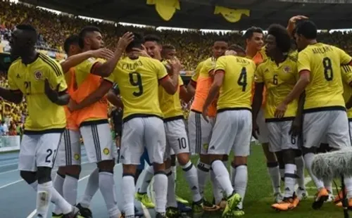 Colombia celebra uno de sus goles en el estadio Metropolitano de Barranquilla