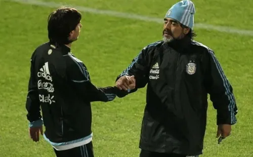 Messi y Diego en 2010, cuando este último dirigía a la Selección argentina.