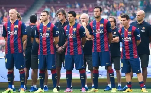 Vermaelen junto a las figuras del Barça en el Trofeo Joan Gamper 2014.