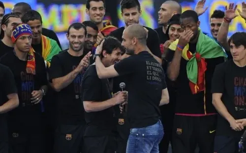 Guardiola festeja su última Champions con el Barcelona, en la temporada 2011/12