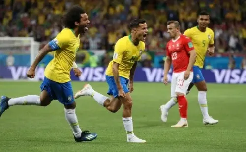 Foto de Coutinho gritando su gol ante Suiza en Mundial de Rusia.
