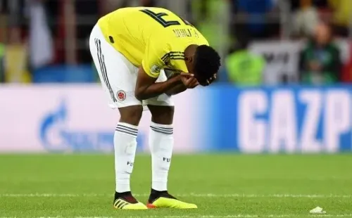 SIN PALABRAS. La tristeza de Yerry Mina después de la eliminación de Colombia (Foto: Getty).