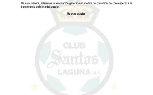 Comunicado oficial Santos Laguna