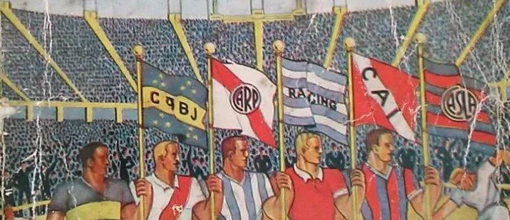 LOS CINCO. Ilustración del libro “Historia de los 5 grandes del fútbol argentino” (1941).
