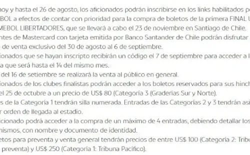 Conmebol explicó en su página web como sería el proceso de venta.