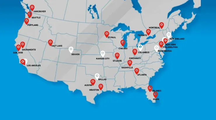 Actualmente hay 24 ciudades con un equipo en la MLS. Abran 29 antes del 2023.