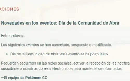 El comunicado oficial de Pokémon GO.