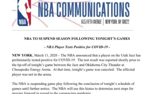 El comunicado de la NBA suspendiendo la temporada 2019-2020 por la pandemia del Coronavirus