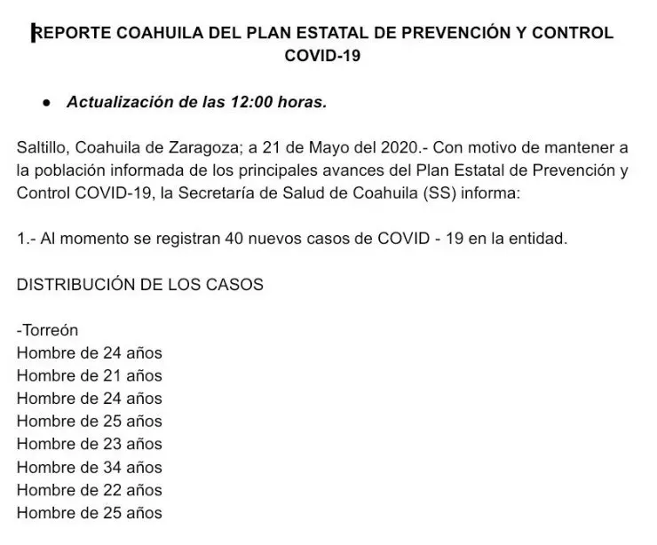 El informe del Gobierno de Coahuila (Foto: Twitter)
