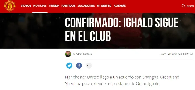 El United confirmó que Ighalo continuará en el club (Foto: Captura)