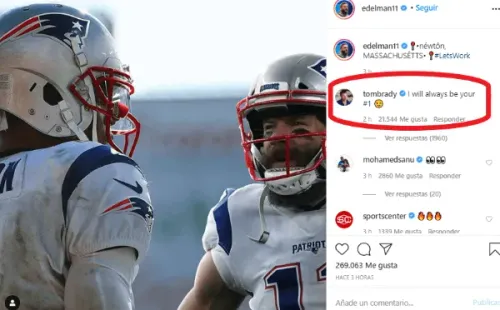 Comentario de Brady en la foto de Edelman con Newton