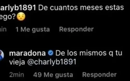 El comentario del usuario y la respuesta de Maradona. (Foto: Crónica)