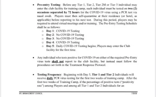 Protocolos de la NFL para pruebas de coronavirus