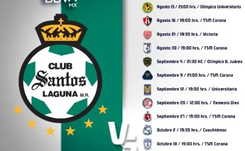 Calendario de Santos Laguna para Guard1anes 2020.