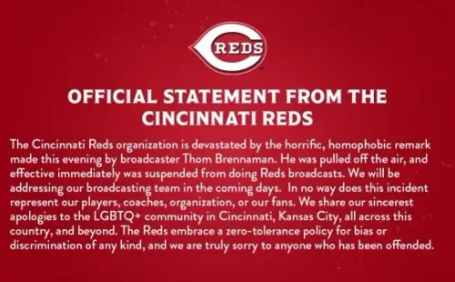 Comunicado oficial por el incidente de Brennaman (@Reds)