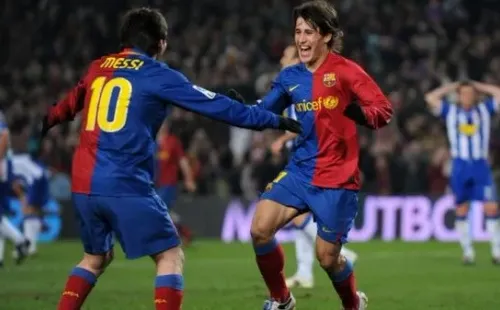 Festejo de gol con la camiseta del Barca para los primos (Getty Images)