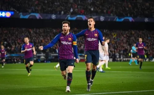 Messi enfrentando al United. (Getty)