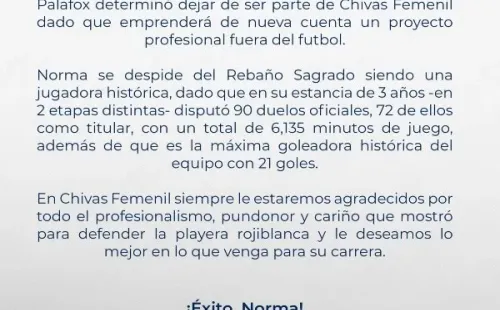 Comunicado oficial de Chivas Femenil sobre Norma Palafox.