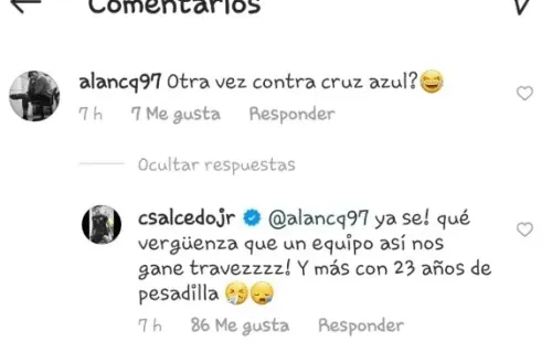 Carlos Salcedo contra Cruz Azul en redes sociales. Foto: @csalcedojr