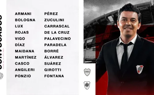 La lista de convocados de River. (Foto: Prensa River)