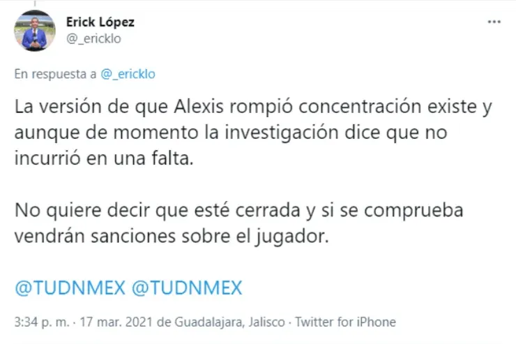 ¿Indisciplina de Alexis Vega?
