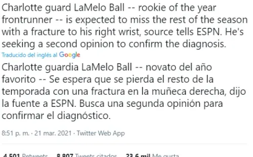 Lesion de LaMelo Ball