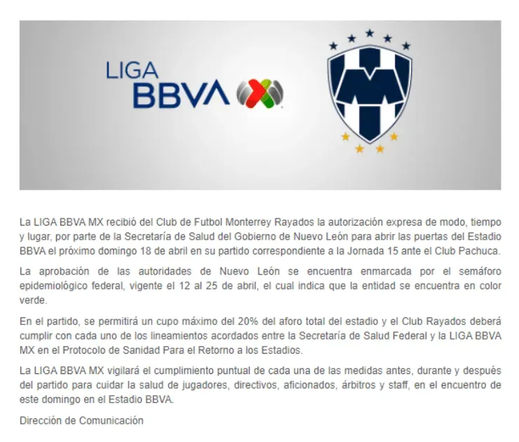 Comunicado oficial del Gigante de Acero