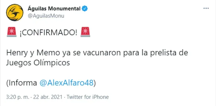 Guillermo Ochoa y Henry Martín vacunados para TOkio 2020
