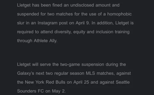 MLS sancion a Sebastian Lletget